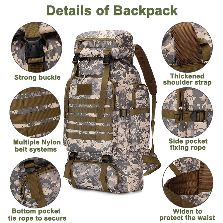 80L Large Capacity Camping Survival Backpack Outdoor Travel Hiking Backpack