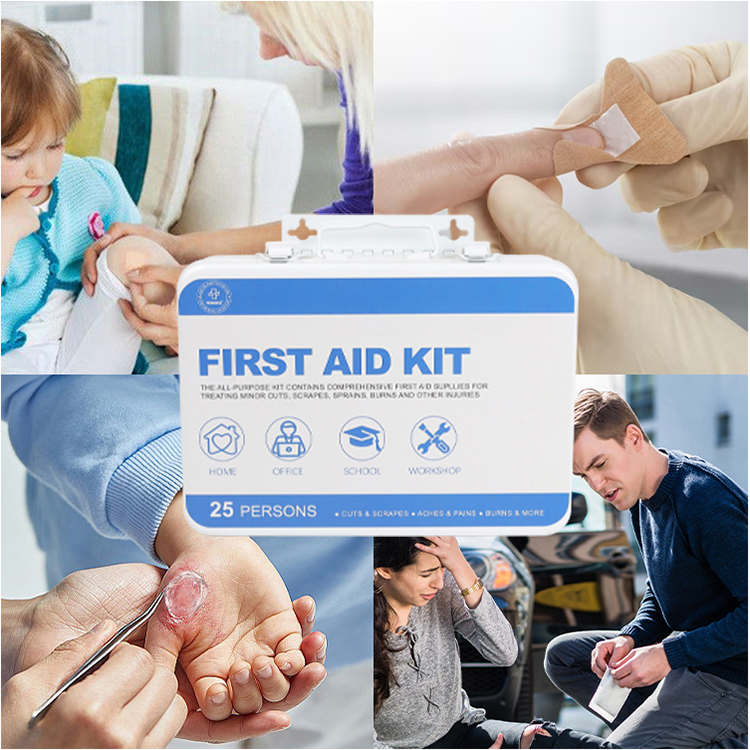 25 Persons Metal Medical First Aid Box Waterproof & Portable First Aid Kit with Medical Supplies