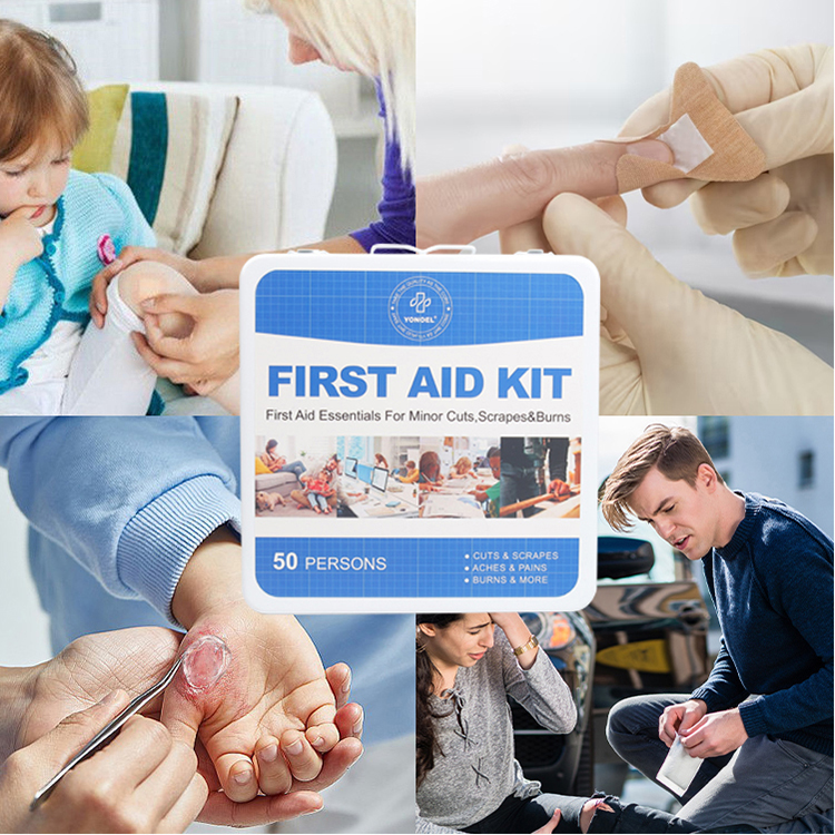 50 Persons Metal Medical First Aid Box Waterproof & Portable First Aid Kit with First Aid Supplies